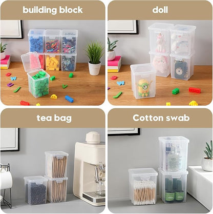 10 Pack Small Clear Storage Bins with Lids - Stackable Plastic Organizer Boxes for Crafts, Art Supplies, Jewelry, Beads, Office Tools - 3.54x3.54x4.53 Inch – Square Medium
