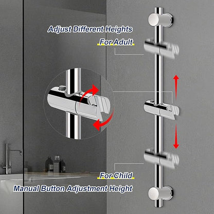 NearMoon Shower Slide Bar with Height/Angle Adjustable Handheld Shower Holder, Bathroom SUS 304 Stainless Steel Shower Head Holder for Bath (Screw Mounted, Chrome Finish)