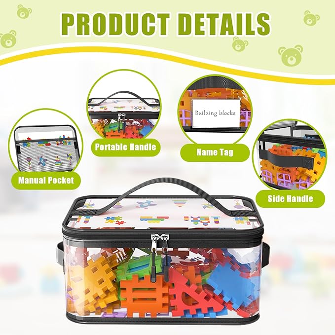 8 Pack Extra Large Clear Toy Storage Bags with Zippers & Labels, Reusable PVC Transparent Waterproof Toy Organizer Bags for Board Game Storage, Building Blocks, Puzzle, Dolls