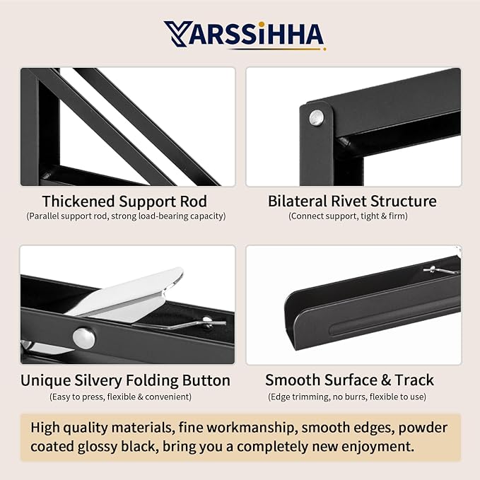 Yarssihha 12 Inch Folding Shelf Bracket, 6 Pack Heavy Duty Wall Mounted Foldable Brackets, Space-Saving Metal Collapsible Shelf Brackets, Max Load:180lbs