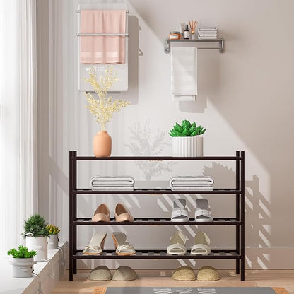 RONGJlA 4 Tier Bamboo Shoe Rack for Closet Free Standing Wood Shoe Shelf Storage Organizer for Entryway Small Space Stackable, Brown