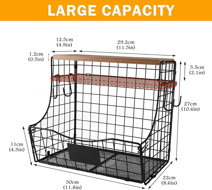 Geyecete pet supplies wall basket storage storage basket Wall wire basket with Wood Lid Nameplat storage rack multifunctional countertop organizer