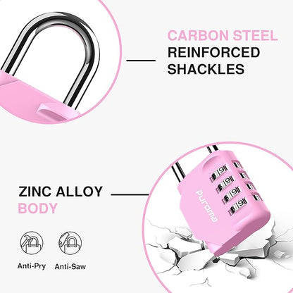 Puroma 1 Pack Combination Lock for Locker 4 Digit Outdoor Waterproof Padlock for School, Gym, Sports, Fence, Toolbox, Gate, Case, Outdoor, Hasp Storage (Pink)