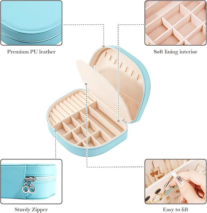 ProCase Travel Size Jewelry Box, Large Portable Seashell-Shaped Jewelry Case, 2 Layer Jewelry Organizer in PU Leather for Women -Blue