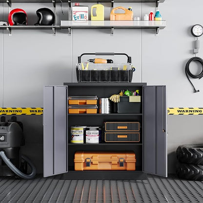 Yizosh Metal Garage Storage Cabinet with 2 Doors and 2 Adjustable Shelves - 35.5" Steel Lockable File Cabinet for Home Office,Garage,Gym,School（Gray Black）
