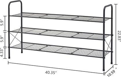 Hoctieon 3 Tier Mesh Style Shoe Rack, Entryway Shoe Shelf, Shoe Storage Organizer, Shoe Rack for Closet, Space Save for Bathroom, Garage, Hallway, Bedroom, Living Room, Black