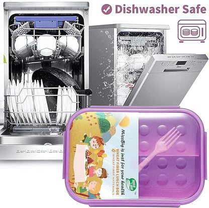MISS BIG® Bento Box,Bento Box Adult,Lunch Box,Leak Proof Lunch Containers,No BPAs and No Chemical Dyes Bento Lunch Box,Dishwasher and Microwave Safe Lunch Containers for Adults(1900ml Purple)
