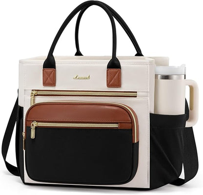 LOVEVOOK Insulated Lunch Bag Women,Wide Opening Adult Lunch Box Women,Large Leakproof Cooler Bag for Work Picnic Beach Family College,Lunch Teacher Tote Bag with Adjustable Shoulder Strap Cup Holder