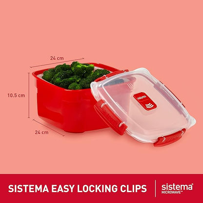 Sistema Microwave Food Steamer with Removable Steamer Basket | Large 3.2 L | Red/Clear