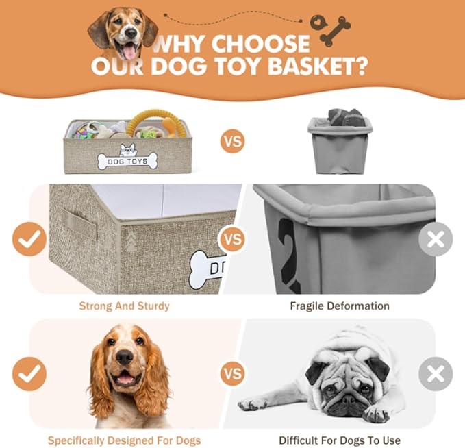 Dog Toy Basket, Specially Designed for Dog Toy Storage, Collapsible Dog Toy Box with Handle，Perfect for Storing Pet Toys and Accessories (Pink)