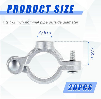 20 Pack 1/2" Split Ring Pipe Hanger for Thread Rod Galvanized Iron Mounting Bracket Support for Tubing Wall Ceiling Mount Combination Industrial Decor