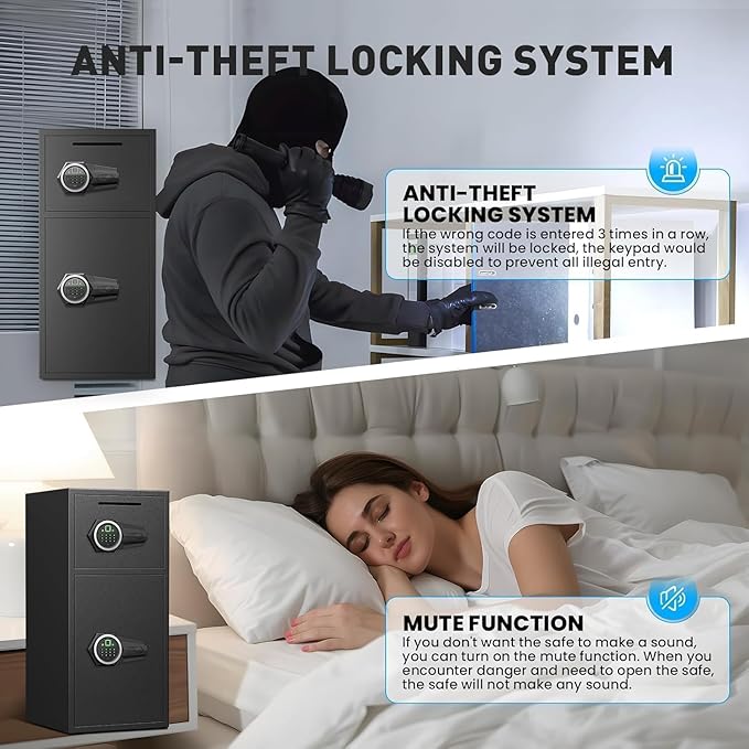 6.5 Cu Ft Fireproof Waterproof Safe Box with Fingerprint & Password Lock, LED Light, Deposit Slot & Dual Alarm System, Large Home Security Safe for Documents, Cash, Pistols, Valuables