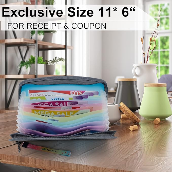 NAFY Small Accordion File Organizer, A5 Check Size 13 Pockets Coupon Receipt Holder Organizer with Zipper, 11X7 Inches Accordion Expanding Folder Wallet for Coupon, Receipt, Bills, Cash(Blue)