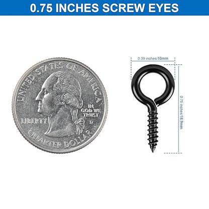 Aovchei Eye Screws, 100PCS 0.75 Inch Long, Black 304 Stainless Steel Screw Hooks, Self Tapping Eye Bolts, Indoor & Outdoor for Hanging Artwork