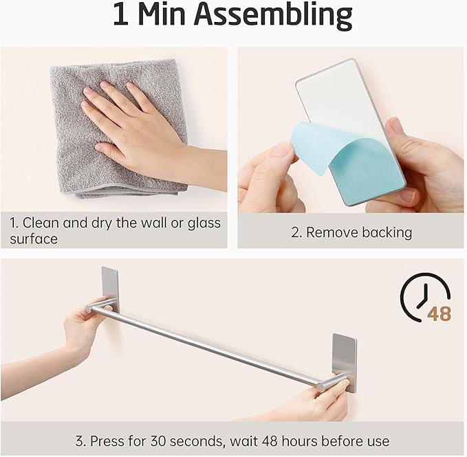 KES Adhesive Towel Bar 20-Inch Bathroom Towel Holder No Drill Stick on Towel Hanger Contemporary Style Wall Mount SUS 304 Stainless Steel Brushed Finish, A7000S50B-2