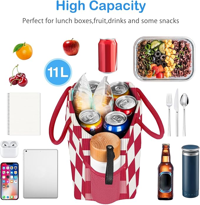 DALINDA Corduroy Lunch Bag Lunch Box for Women Men,Cute Insulated LunchBags,Water-Resistant Cooler Lunch Tote Bag, Reusable LunchBox Large Capacity for Work Travel Picnic