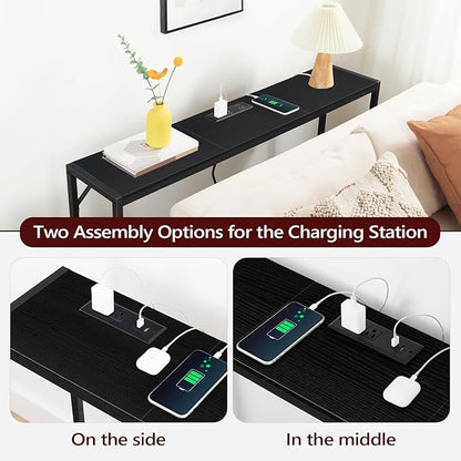 Sofa Table with Power Outlet, 43.7" Console Table with USB Ports, Behind Couch Table, Entryway Table for Living Room, Entryway, Foyer, Metal Frame, Adjustable Feet, Black CTHB11E01N1