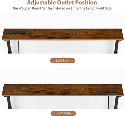 GRLEAF 2 Pack Adjustable Height Narrow Console Table with Power Outlets, 70" Long Sofa Table with Charging Station Behind Couch Table Entryway Table for Living Room and Hallway – Rustic Brown