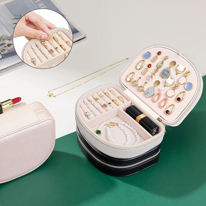 ProCase Travel Size Jewelry Box, Medium Portable Seashell-Shaped Jewelry Case, 2 Layer Mini Jewelry Organizer in PU Leather for Women -Silver