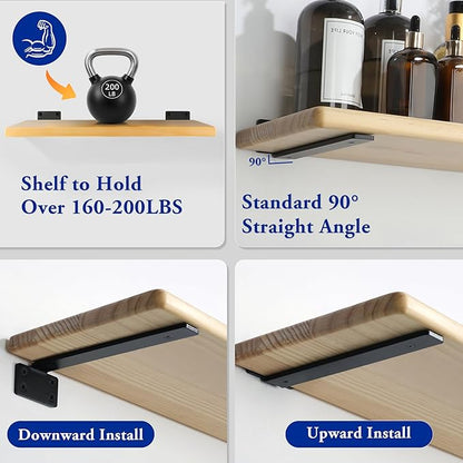 Alise Floating Shelf Brackets Black, 4 Pcs L Brackets for Shelves,10'' Hidden Invisible Shelf Brackets, 1/5" Inch Thick Heavy Duty Metal Wall Shelf Support Corner Brackets for Home and Mounting Shelf