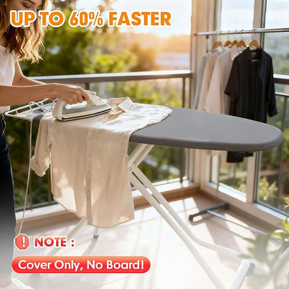 Ironing Board Cover and Pad, 21x54 Extra Large Thick Iron Padding, Scorch & Stain Resistant Ironing board cover, Heavy Duty Iron Board Padded with Adjustable Fasteners Durable Elastic Edge, Grey
