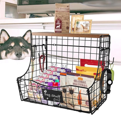 Geyecete pet supplies wall basket storage storage basket Wall wire basket with Wood Lid Nameplat storage rack multifunctional countertop organizer