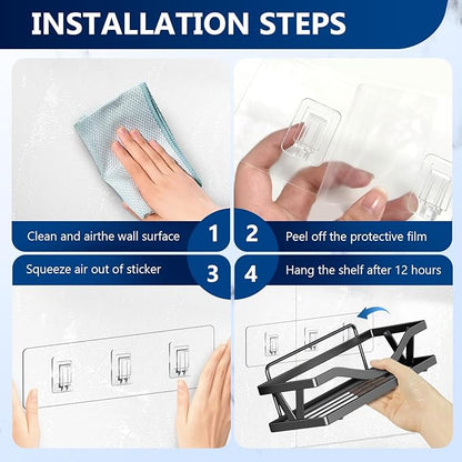 14 Pack Shower Caddy Adhesive Replacement, Strong Waterproof Strips, No Drilling Flat Hooks for Bathroom Storage Shelves and Kitchen Racks (Clear 3 Hooks & 2 Hooks & 1 Hook)