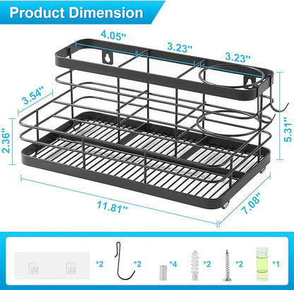 VITVITI Metal Hair Tool Organizer Wall Mounted, Hair Dryer Holder Basket Storage, Bathroom Sink Organizer Countertop for Vanity Makeup Brush/Hair Straightener/Styling Tools, Matte Black, Stand