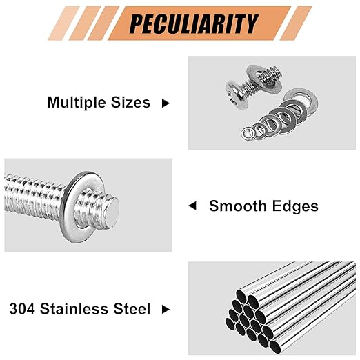 900 Pcs Stainless Steel Flat Washers for Screws, 304 Stainless Steel, Assorted Sizes (M2 M2.5 M3 M4 M5 M6 M8 M10 M12) for Industrial Use, Washers for Bolts