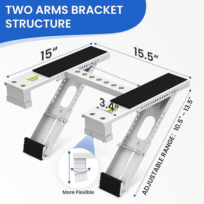 Air Conditioner Support Bracket: Heavy Duty with 2 Arms, Up to 220 lbs, Universal Window Units for 5,000 to 24,000 BTU, Anti-Slip AC Window Bracket with Level Indicator