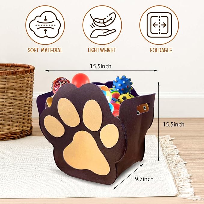 Large Dog Toy Basket Paw Storage Box for Dog Toys & Pet Supplies Felt Dogs Storage Box for Living Room Area Large Organizer for Pet Toys, Blankets and Accessories
