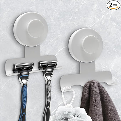 Suction Cup Razor Holder for Shower,Heavy-Duty 7KG Suction Hooks for Razor,Towel,Loofah,Removable Damage-Free Metal Shower Hook,Shaver Holder,2 Pack(Matte White)