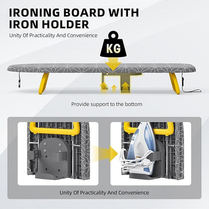 Small Ironing Board Tabletop, Foldable mini Ironing Board, Table top Ironing Boards Small, Compact Portable Ironing Boards with Iron Holder & Hanging Rope, Iron Table Stand 32x12, Gray