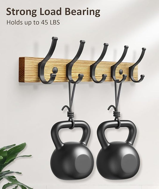 Coat Rack Wall Mount, 16.5 Inches Wood Coat Hooks Wall Mount, Wall Coat Rack with 5 Hooks, Hat Rack Wall Hooks for Hanging Coat, Bag, Towel (1Pack, Natural)