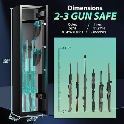 2-3 Gun Safe for Rifles and Pistols, No Assembly Required Gun Cabinet with Removable Shelf, Rifle safe with 180° Full Access Door, Gun Safes with Password Lock, Alarm System & Mute Mode
