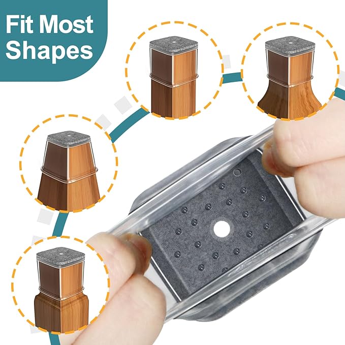 Ansible 24 Pcs Chair Leg Floor Protectors Square, Silicone Felt Furniture Leg Pads Caps Covers for Hardwood Floors (Fit:1-1/2" to 1-7/8")