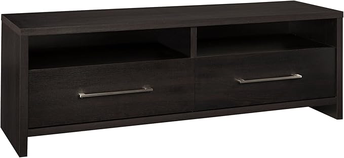 ClosetMaid Media Stand Entertainment Center with Cabinet Drawers, Open Shelves, 55 in. Wide, for Living Room, Den, Game Room, Black Walnut Finish