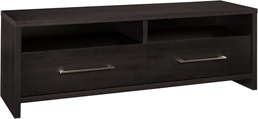 ClosetMaid Media Stand Entertainment Center with Cabinet Drawers, Open Shelves, 55 in. Wide, for Living Room, Den, Game Room, Black Walnut Finish