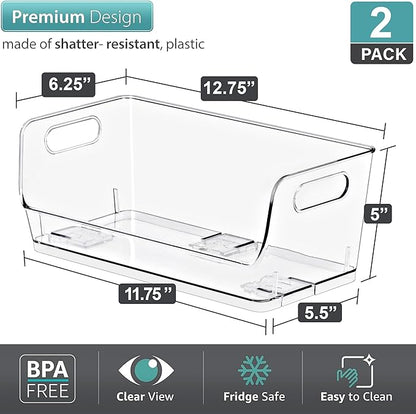 Sorbus Stackable Storage Bins Open Front, Clear Stackable Storage Bins, Pantry Bins for Storage and Organization, Acrylic Stackable Bins for Kitchen, Clear Pantry Organizer Bins (Small Narrow 2 Pack)