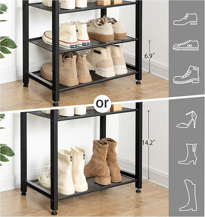 HOOBRO 8-Tier Shoe Rack, 20.5" L Shoe Storage Organizer, Narrow Shoe Shelf, Saving Space, Stable and Sturdy, Hold 14-16 Pairs of Shoes, for Entryway, Hallway, Living Room, Rustic Brown BF48XJ01