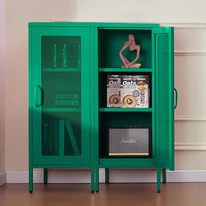Slim Metal Storage Cabinet with Mesh Doors - 42'' Tall Narrow Organizer Tower, Compact Freestanding Cabinet, Versatile Utility Storage for Home, Office, Bedroom, or Kitchen, Durable and Modern Design