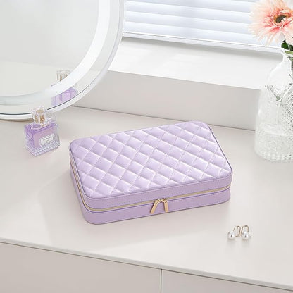 Lolalet Travel Jewelry Case for Women Girls, Travel Jewelry Organizer Box with Mirror & Clear Storage Bag, Small Portable Earring Necklace Bracelet Ring Case, Birthday Valentine Gifts -Large, Purple
