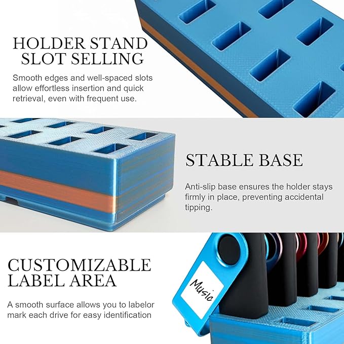JBOS 10 Slot USB Flash Drive Holder Stand, Desktop Organizer Rack for Memory Sticks, Jump Drives & Electronic Accessories, Office Desk Storage, Mixcolor