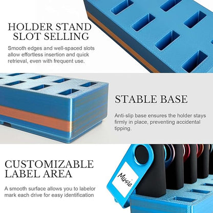 JBOS 10 Slot USB Flash Drive Holder Stand, Desktop Organizer Rack for Memory Sticks, Jump Drives & Electronic Accessories, Office Desk Storage, Mixcolor