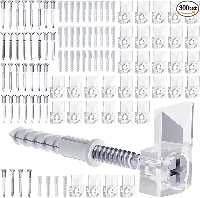 Mirror Holder Clips Kit,Crystal Clear Plastic Mirror Clip,Mirror Holder Clips Glass Retainer Clips Kit,Mirror Hanging kit with Screws and Fixed Mirror Box Door (Classic Style-100Sets)