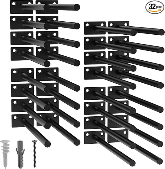LEOPO 32-Pack 10 inch Floating Shelf Brackets, Hidden Shelf Bracket for Wood, Concealed Blind Shelving Support,Invisible Black Coated Brackets for DIY Decorative,Fit for Kitchen, Bathroom,Study Room