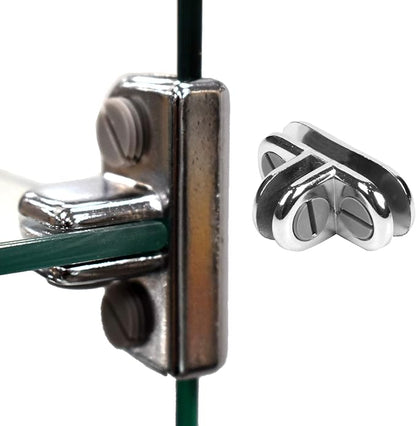 STORE FIXTURES DIRECT 3 Way Glass Cube Connector, 40 Pack, Chrome Finish, Metal, Wall Mount, Shelf Clips