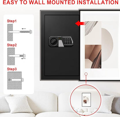 5.2 Cuft Large Safes for Home Use Water and Fireproof, Digital Security Fire Safe Box with Programmable Keypad, Spare Keys & Removable Shelf, Anti-Theft Document Safe for Money, Medicine and Valuables