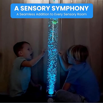 Brewish 4FT Sensory LED Water Bubble Tube Lamp with 16 Color Changing Night Light Effects, Fake Aquarium Tank & Gift for Kids, Autism, Remote Control & 12 Fishes (Wall Bracket Included)