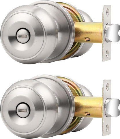 Probrico Interior Door Knob for Bedroom, Brushed Nickel Privacy Door Knob with Thumb-Turning Locking, 2 Pack